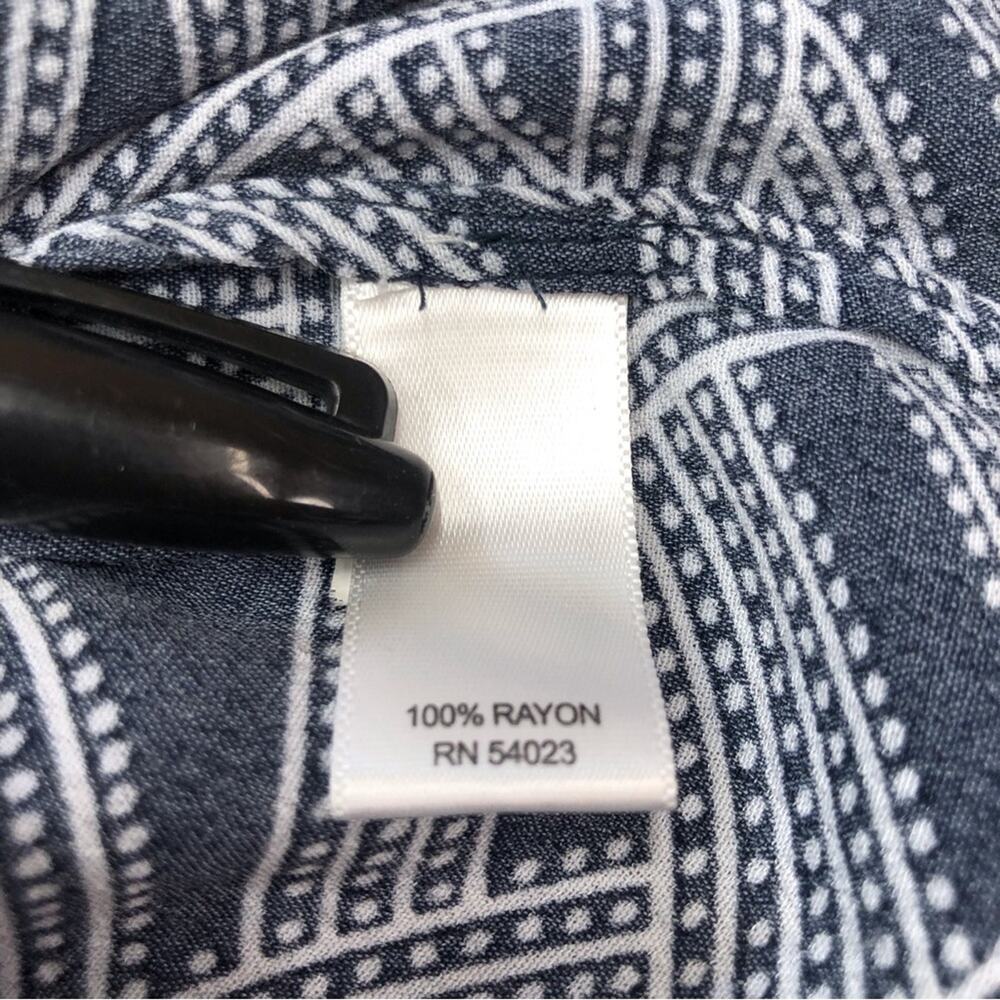 Banana Republic Lightweight Navy White Swirl Print Sleeveless Top Ruffle Front - Picture 10 of 16